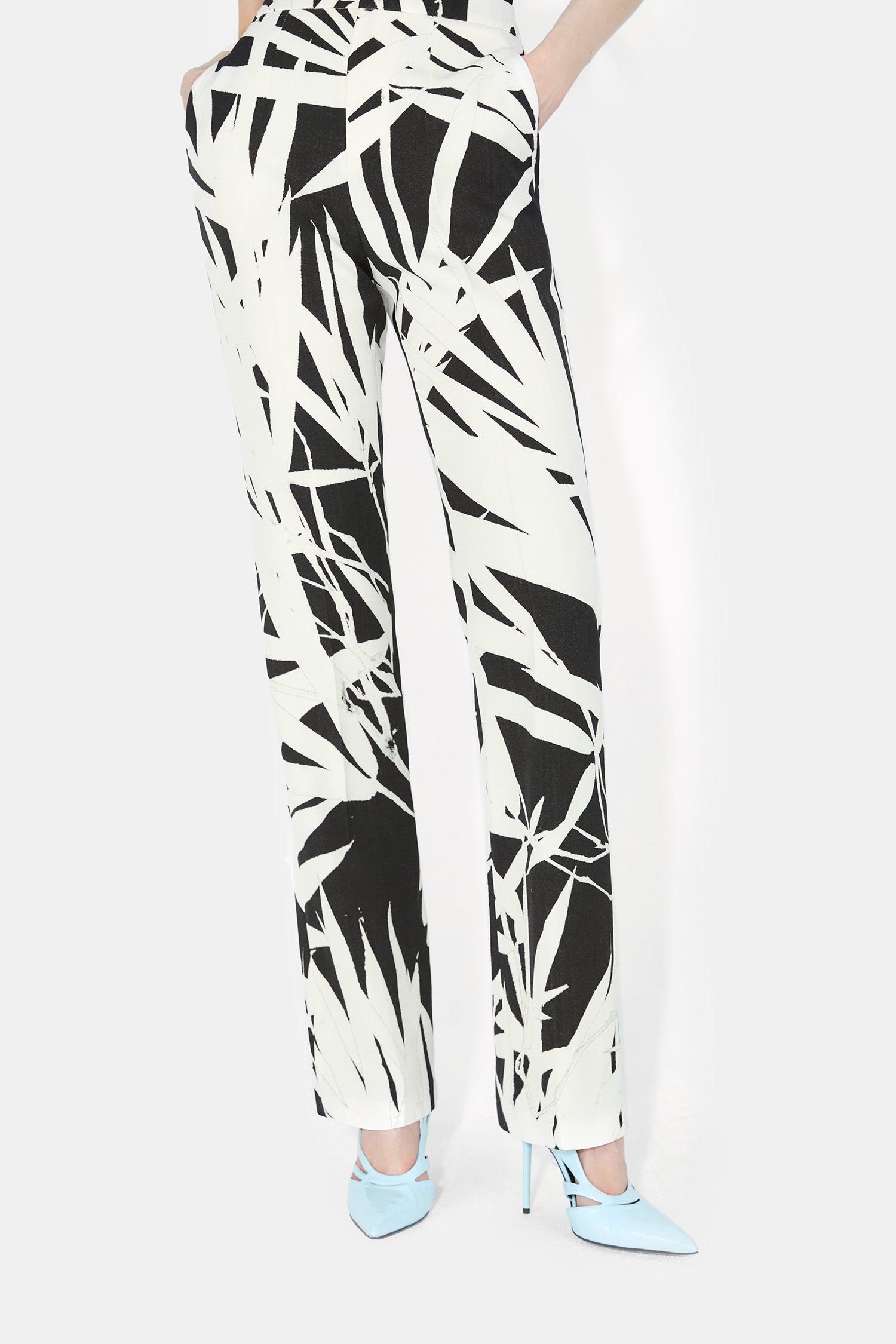 Pantalon taille haute imprimé - Black Palm Print
