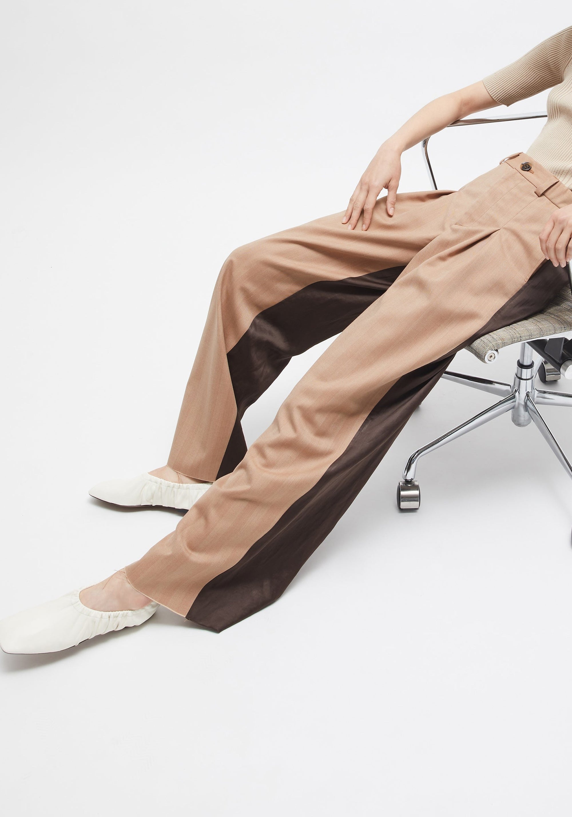 Pantalon large Reydon en laine - Beige