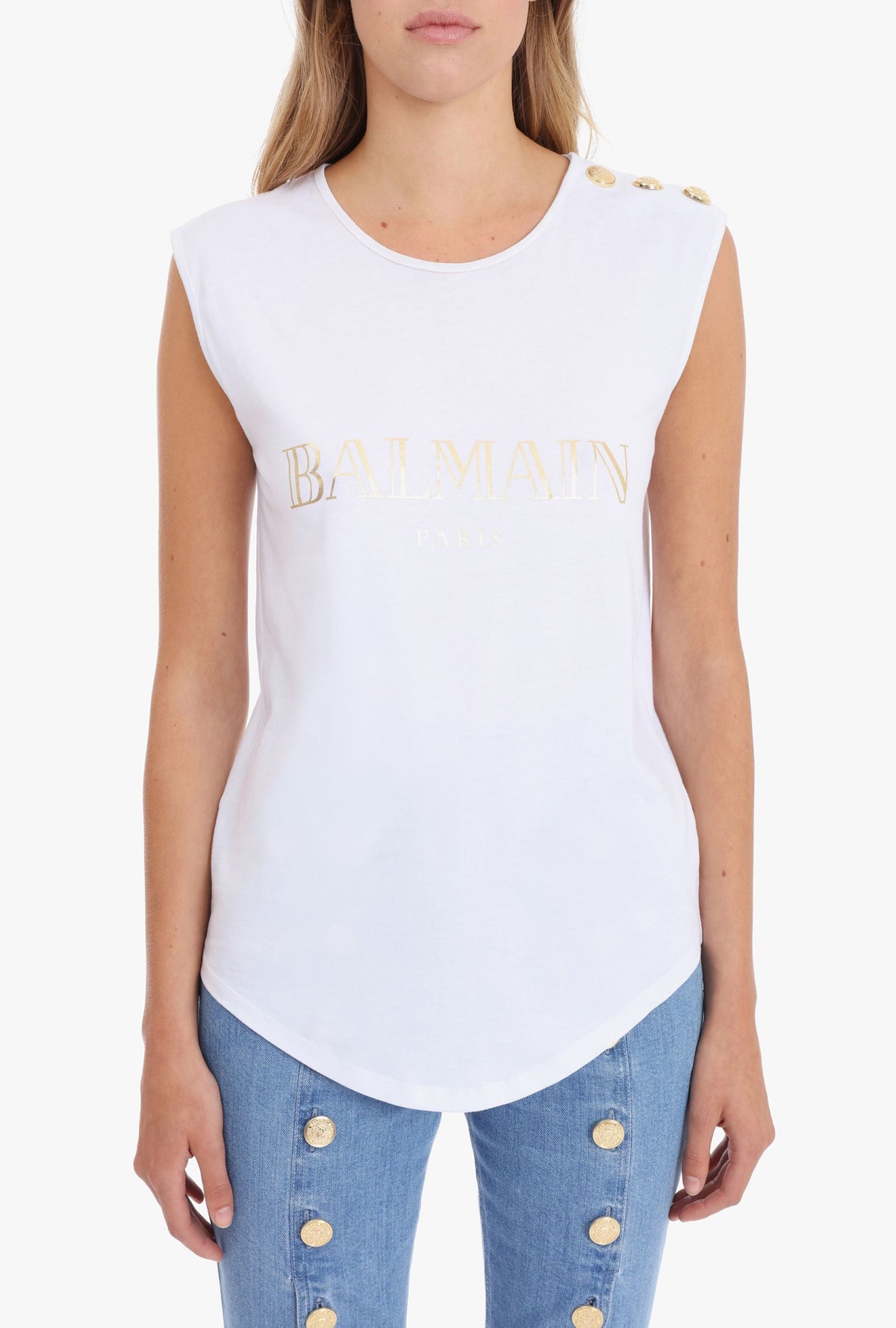 Débardeur 3 boutons metallic vintage logo - Blanc & Or