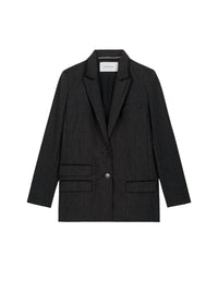 Veste droite à fines rayures en laine - Gris