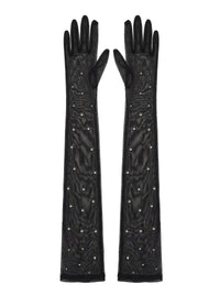 Mesh rhinestone gloves - Raven