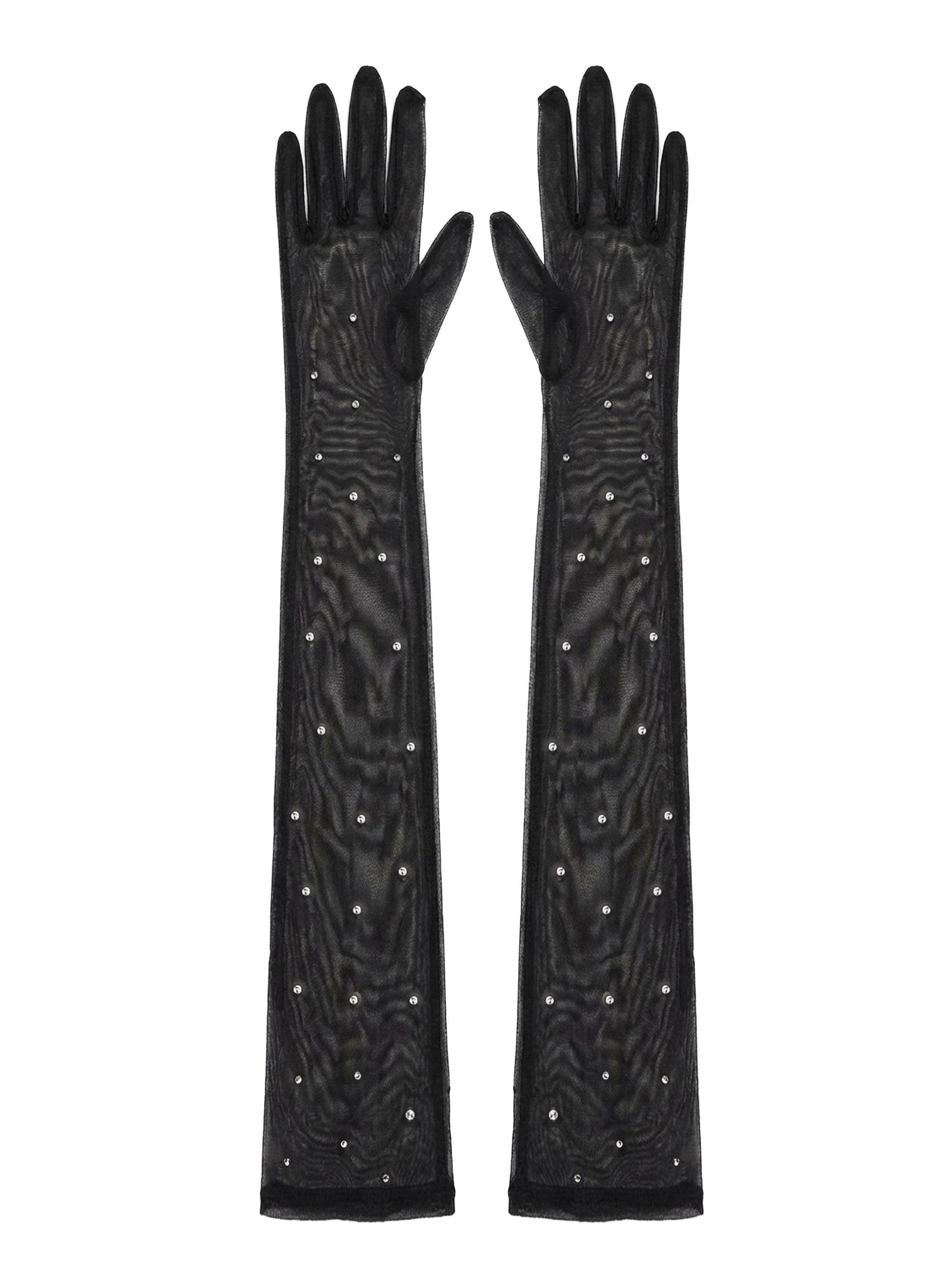 Mesh rhinestone gloves - Raven