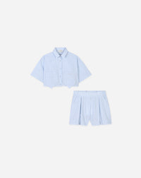 ZZNO STOCK BLANC/BLEU STRIPE SHIRT AND SHORTS SET