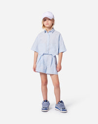 ZZNO STOCK BLANC/BLEU STRIPE SHIRT AND SHORTS SET