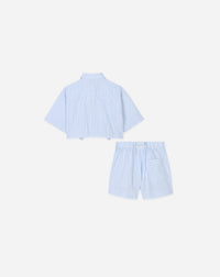 ZZNO STOCK BLANC/BLEU STRIPE SHIRT AND SHORTS SET