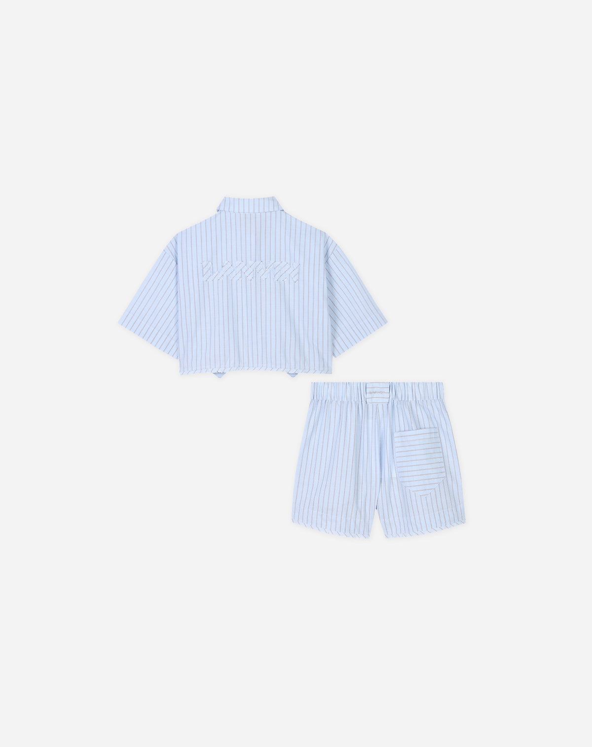 ZZNO STOCK BLANC/BLEU STRIPE SHIRT AND SHORTS SET