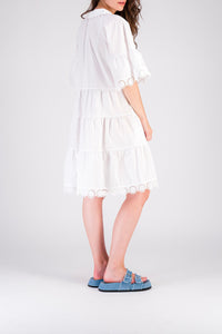 Short Mex dress with ruffles and broderie anglaise - White