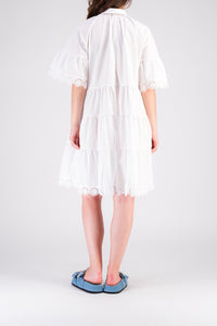 Short Mex dress with ruffles and broderie anglaise - White