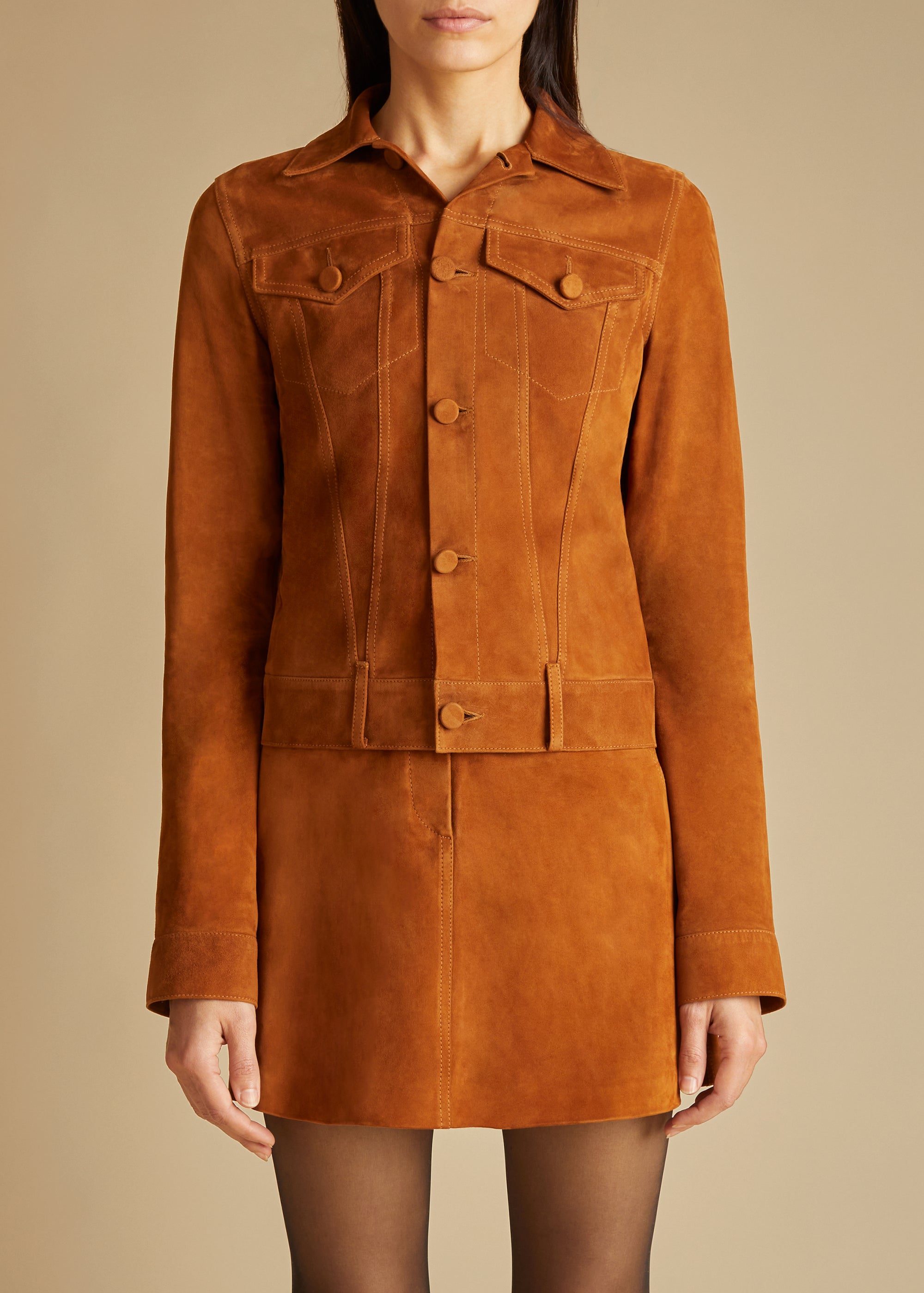 Richard jacket in leather - Chestnut