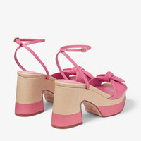 Ricia 150 platform sandals in raffia and leather - Candy Pink & Natural