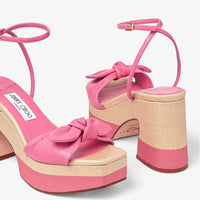 Ricia 150 platform sandals in raffia and leather - Candy Pink & Natural