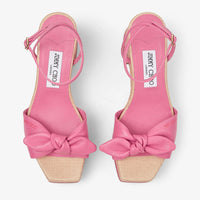 Ricia 150 platform sandals in raffia and leather - Candy Pink & Natural