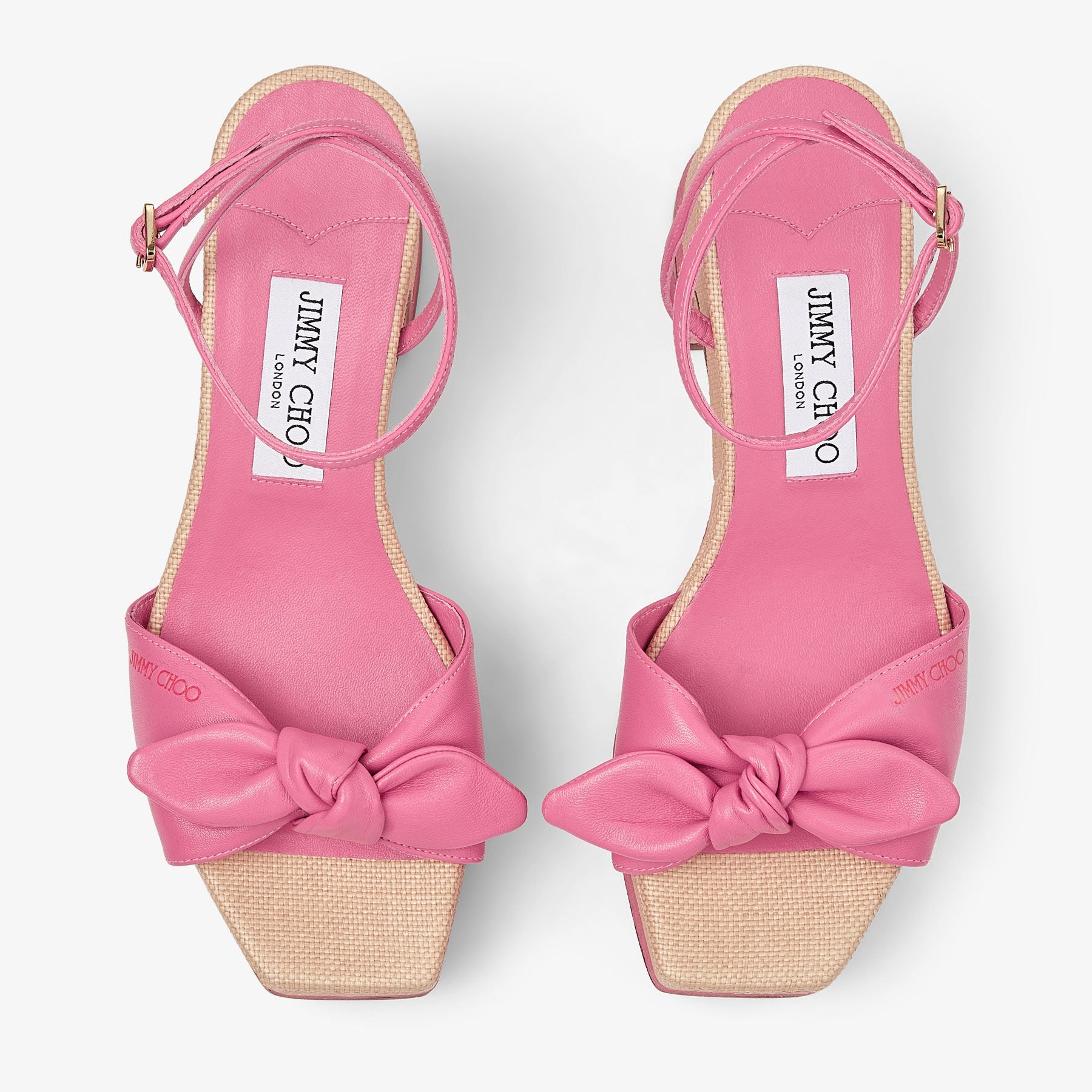 Ricia 150 platform sandals in raffia and leather - Candy Pink & Natural