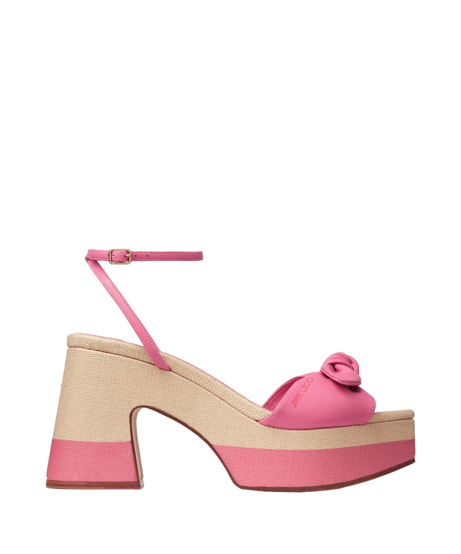 Ricia 150 platform sandals in raffia and leather - Candy Pink & Natural