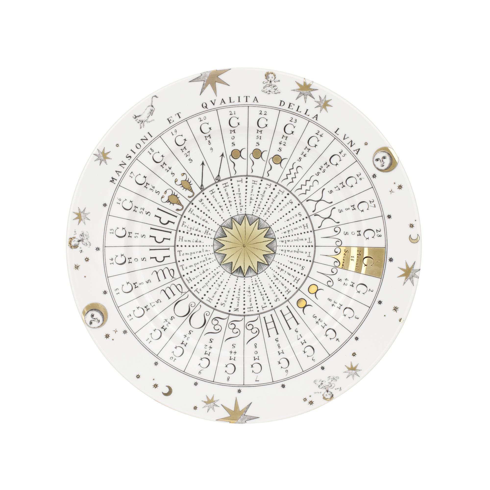 Assiette avec aile Astronomici n°4 en porcelaine - Or & Noir & Blanc