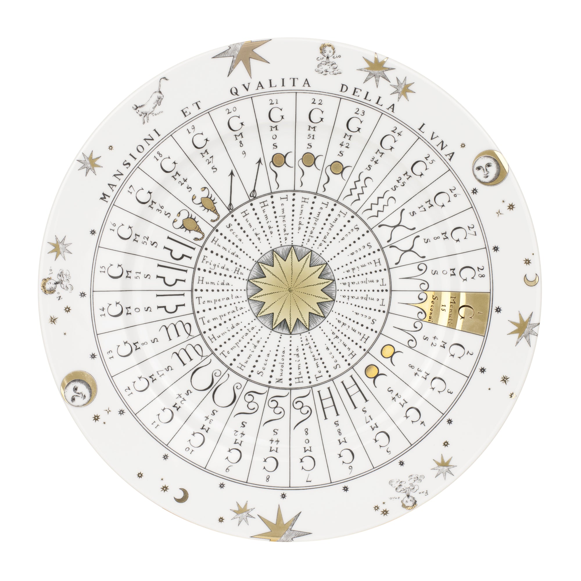 Assiette avec aile Astronomici n°4 en porcelaine - Or & Noir & Blanc