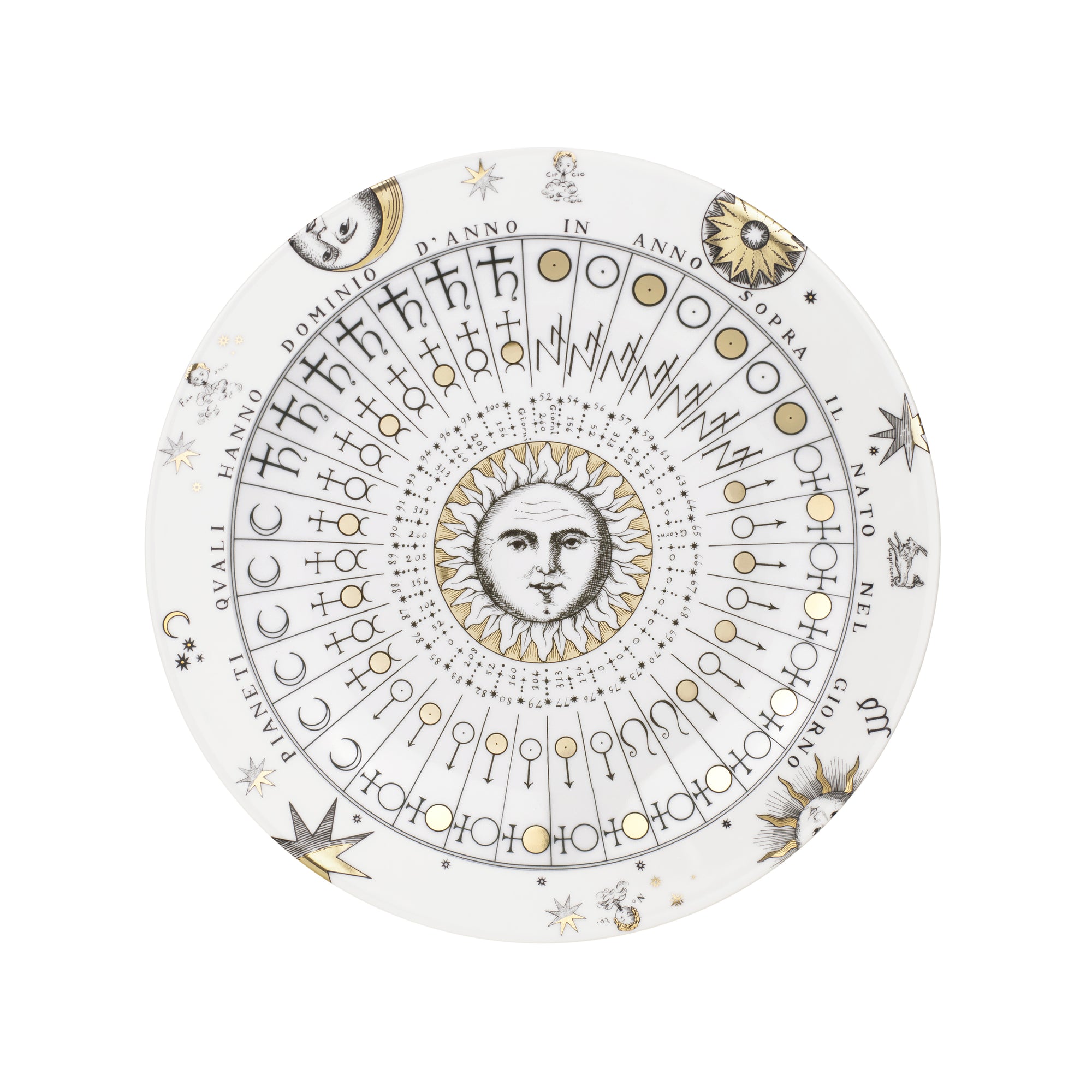 Assiette avec aile Astronomici n°5 en porcelaine - Or & Noir & Blanc