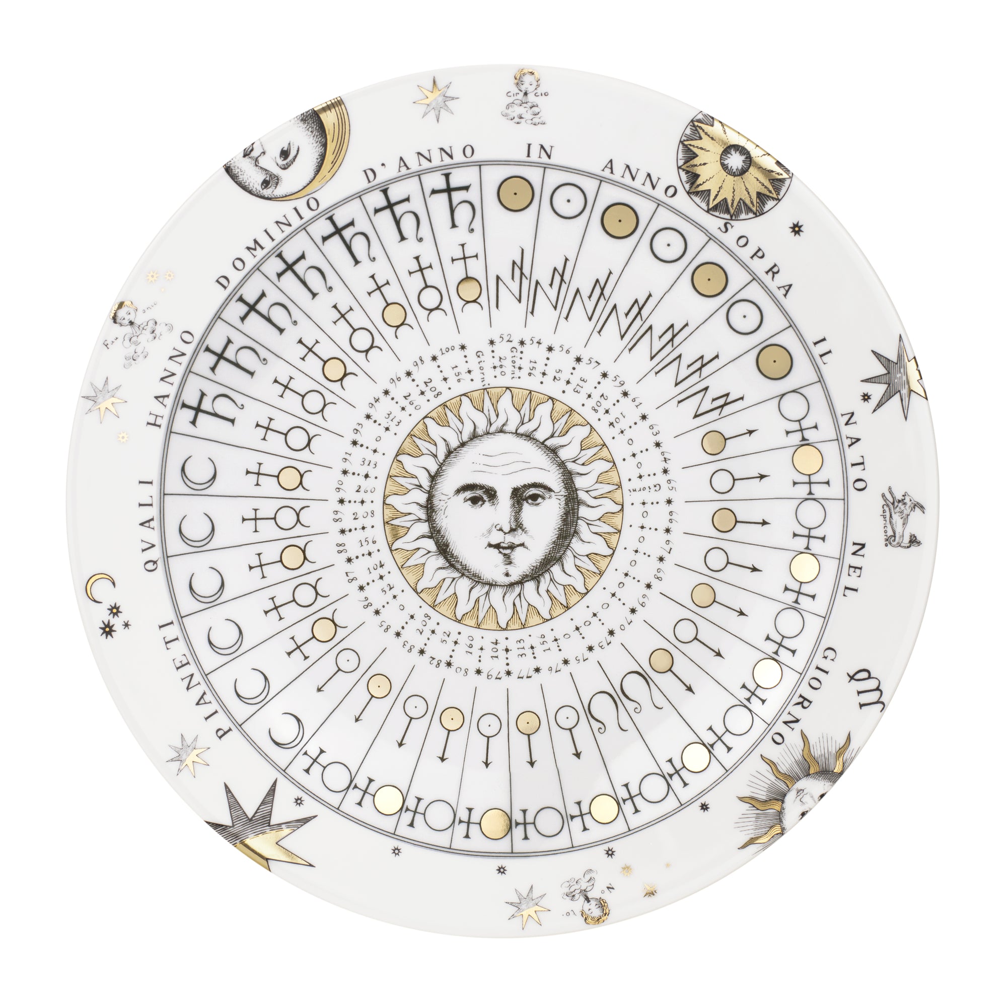 Assiette avec aile Astronomici n°5 en porcelaine - Or & Noir & Blanc