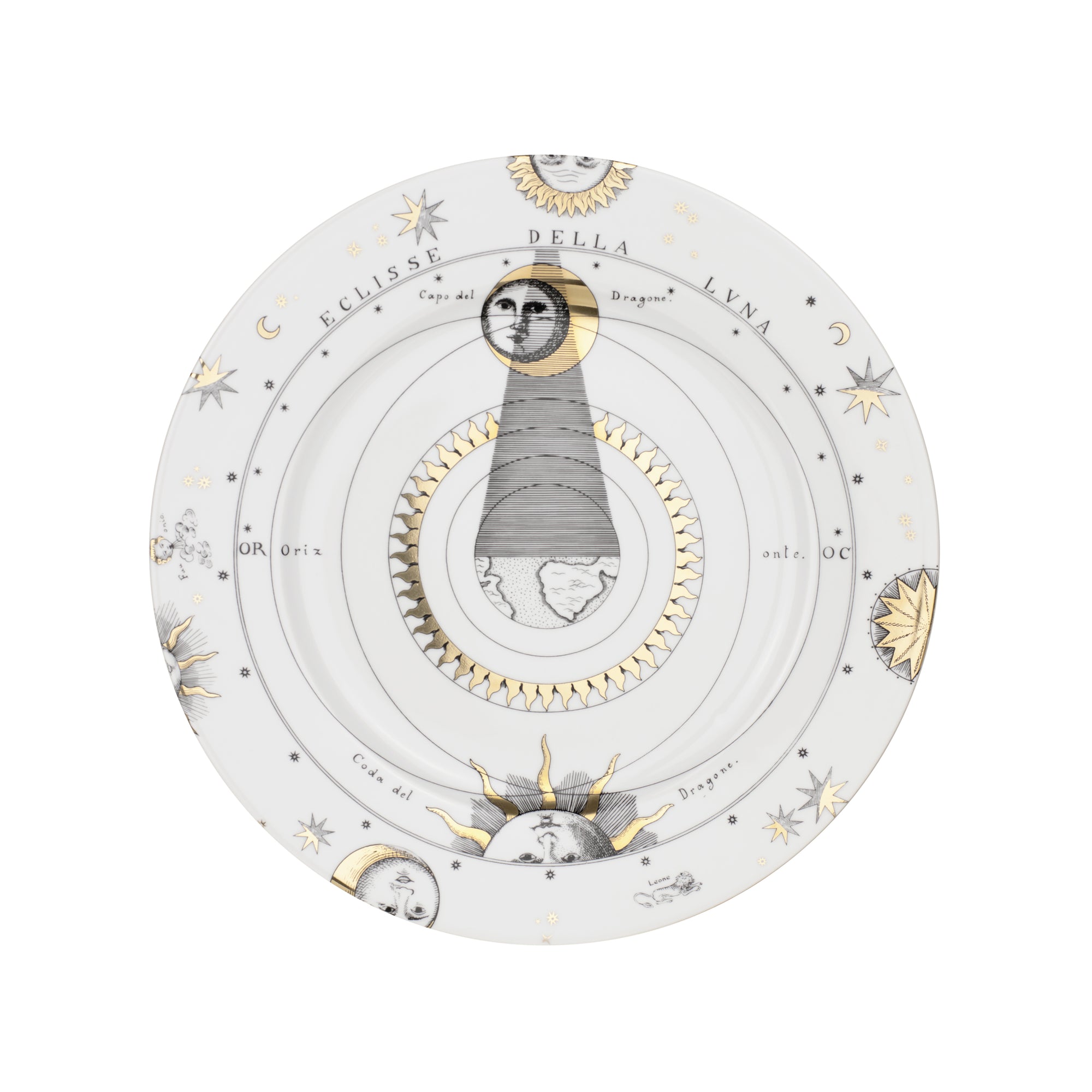 Assiette avec aile Astronomici n°6 en porcelaine - Or & Noir & Blanc