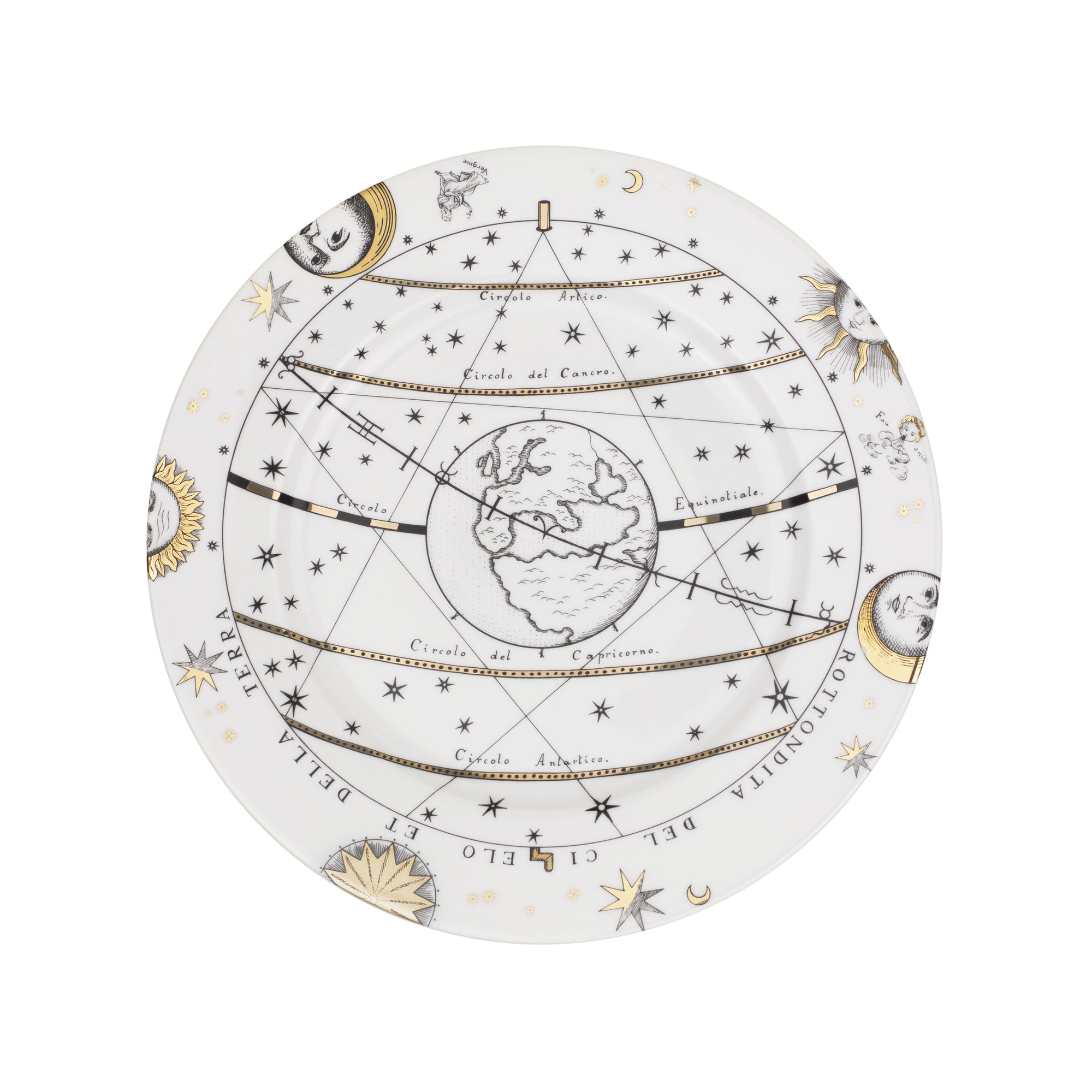 Assiette avec aile Astronomici n°7 en porcelaine - Or & Noir & Blanc