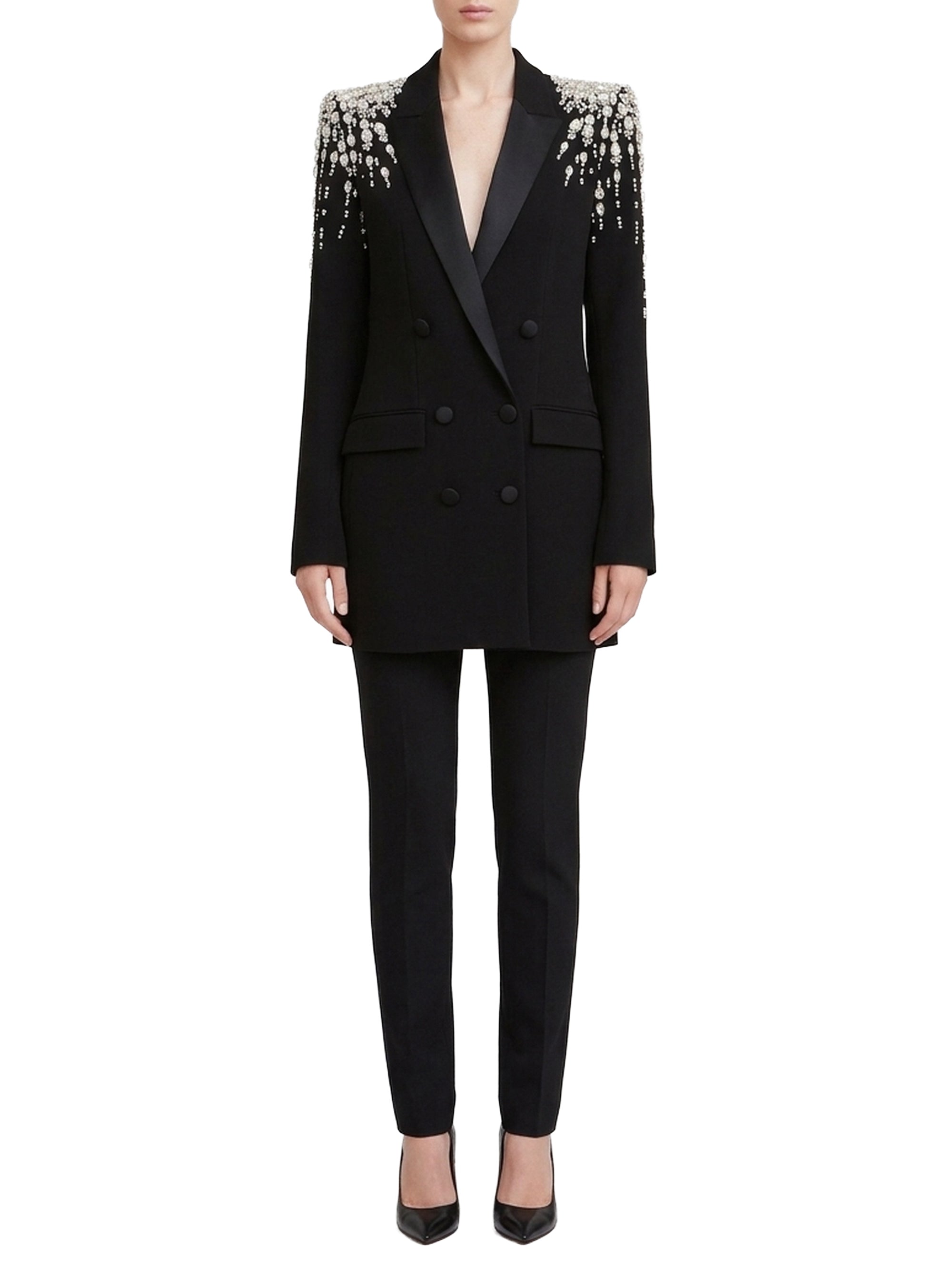 Blazer à revers en satin - Black & Silver