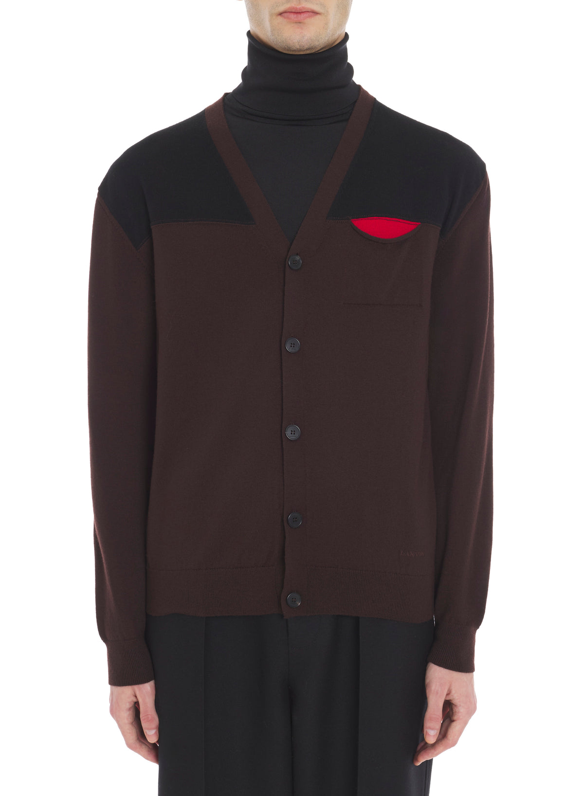 Cardigan bicolore - Mocha & noir & rouge