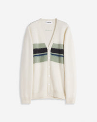 ZZNO STOCK ECRU/VERT DE GRIS CARDIGAN COL V À RAYURES