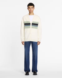 ZZNO STOCK ECRU/VERT DE GRIS CARDIGAN COL V À RAYURES