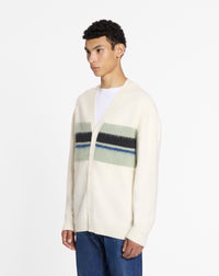 ZZNO STOCK ECRU/VERT DE GRIS CARDIGAN COL V À RAYURES