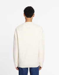 Cardigan col v à rayures - Ecru & vert de gris