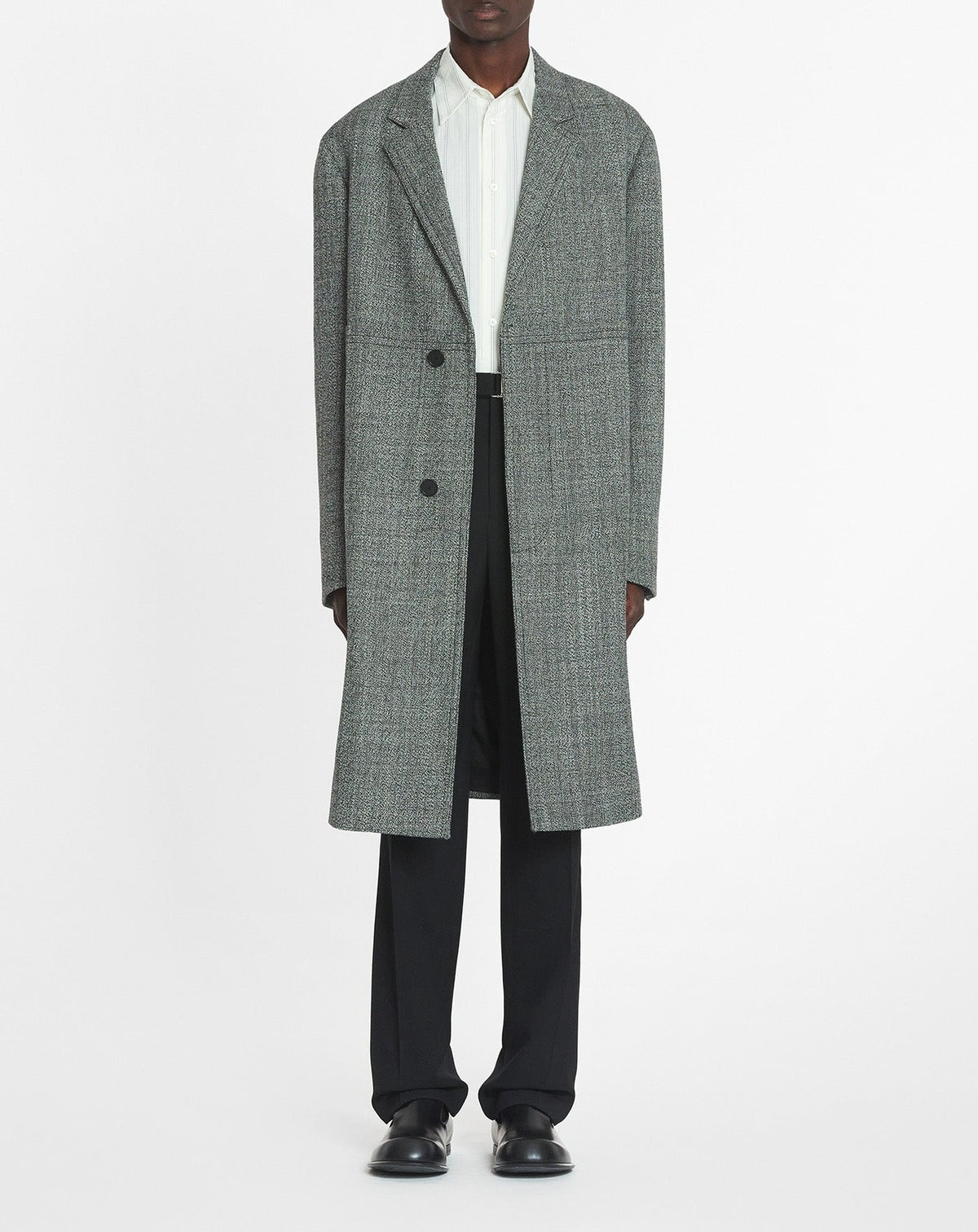 Manteau double boutonnage texturé en laine - Noir & Blanc