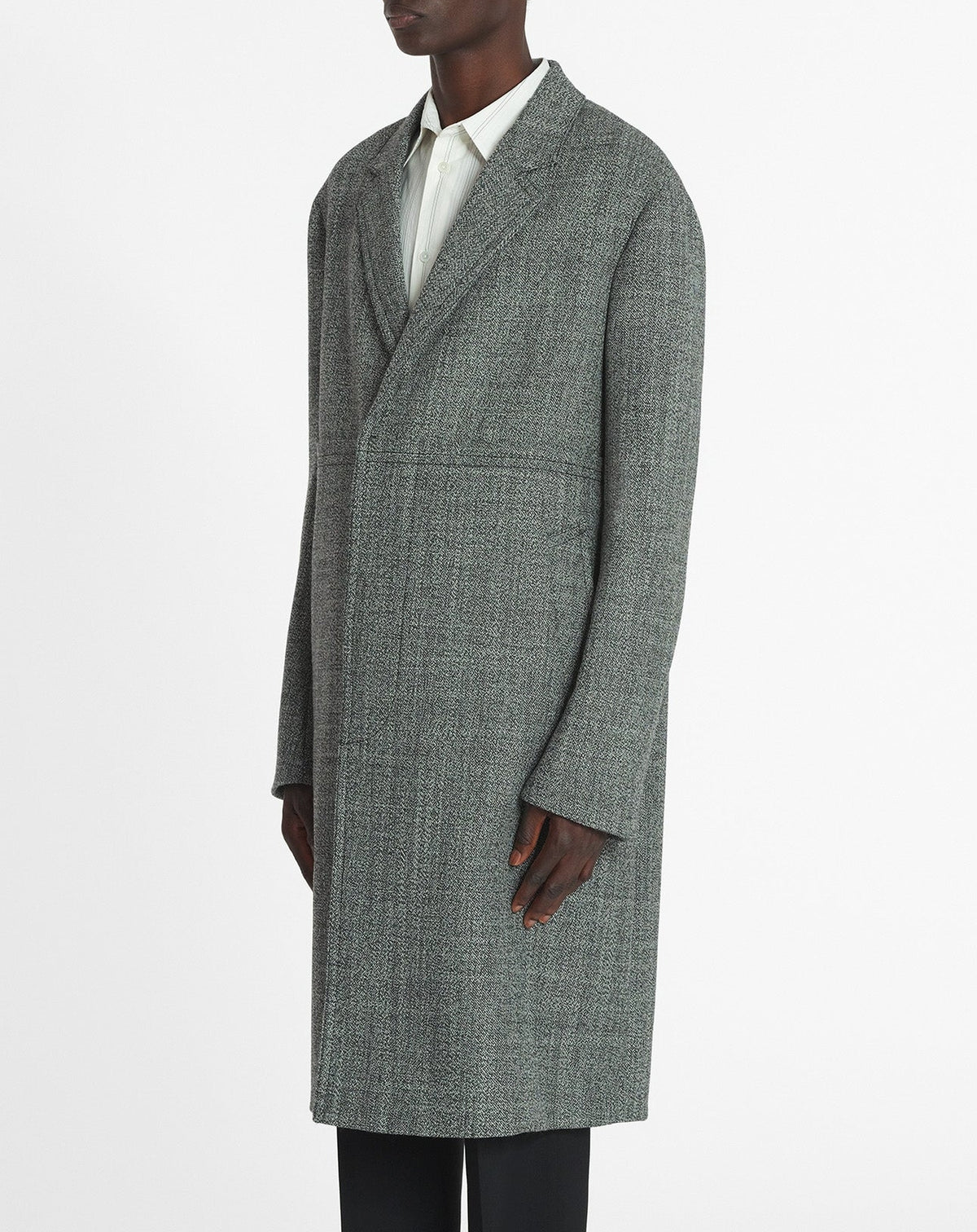Manteau double boutonnage texturé en laine - Noir & Blanc