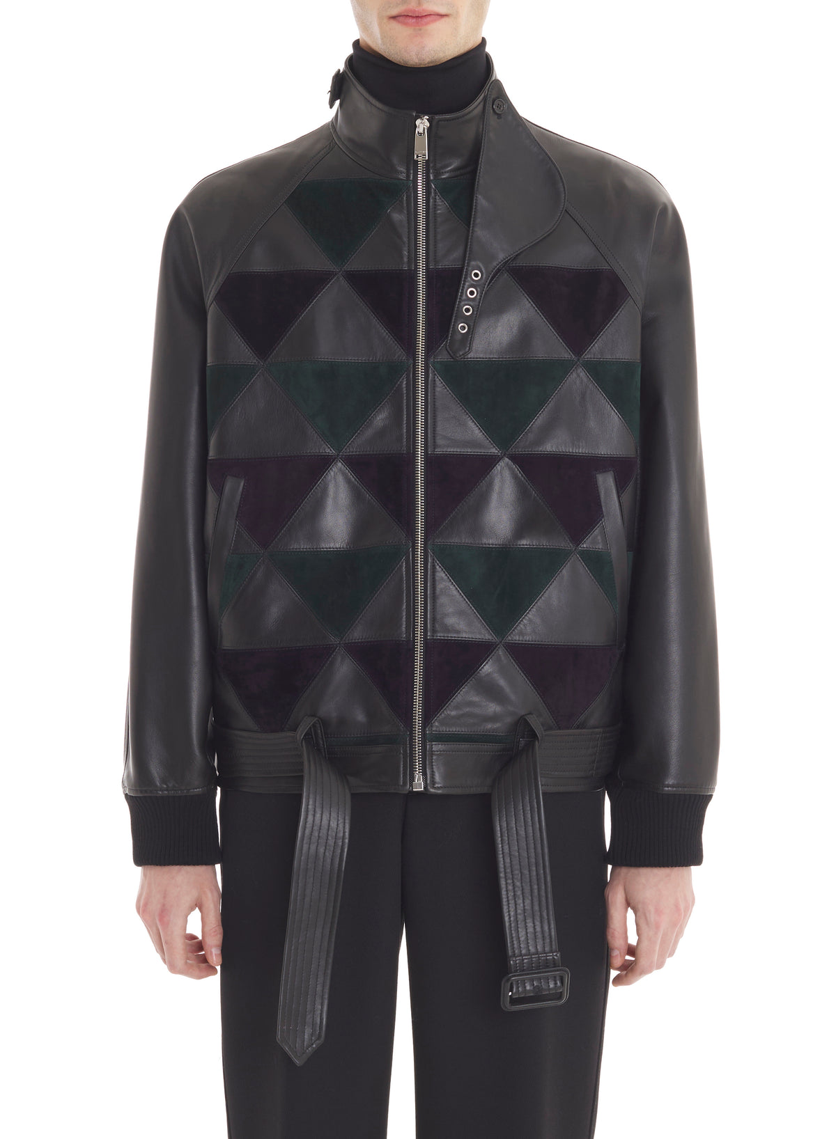 Blouson en cuir intarsia - Noir