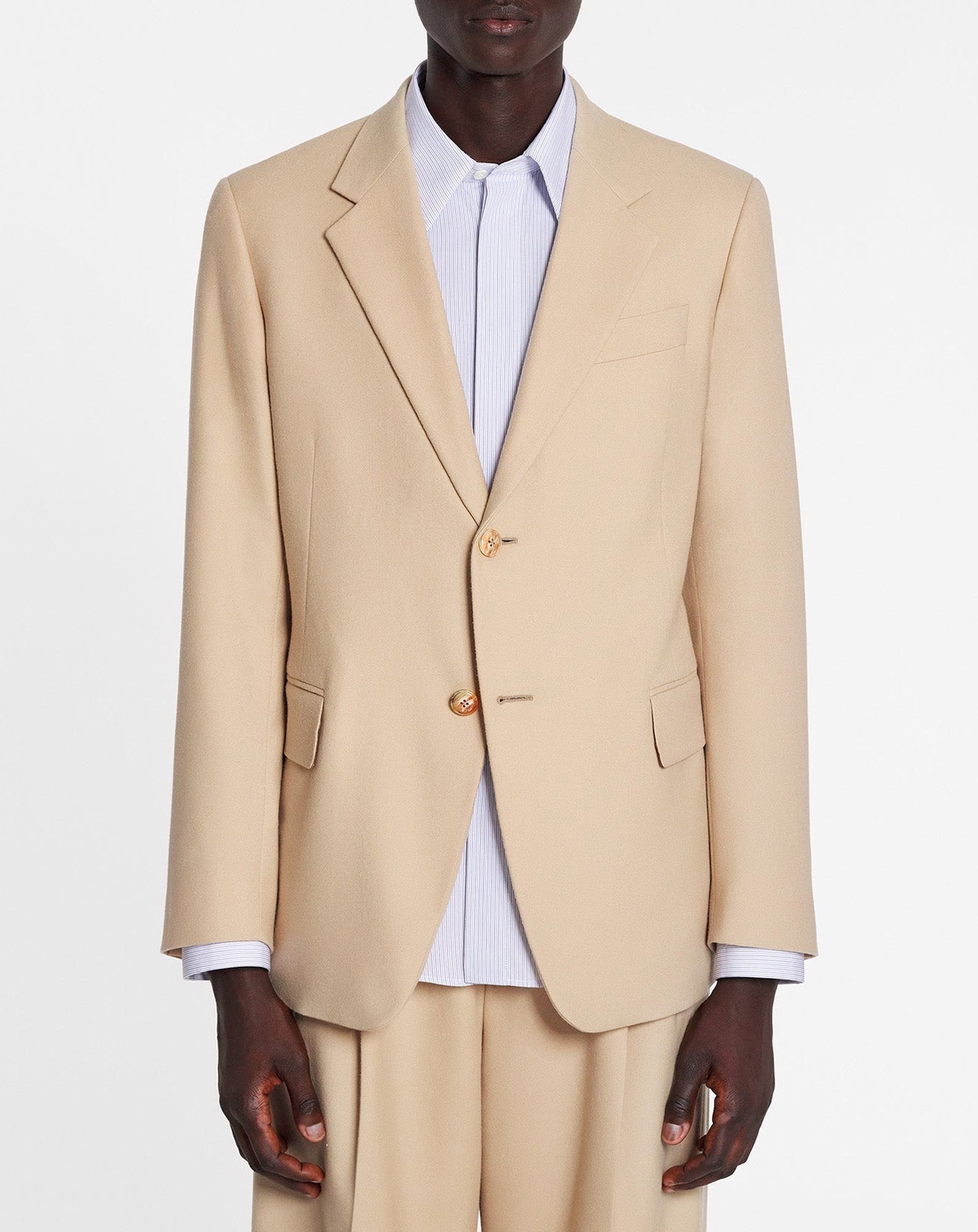 Blazer à simple boutonnage en laine - Beige Clair