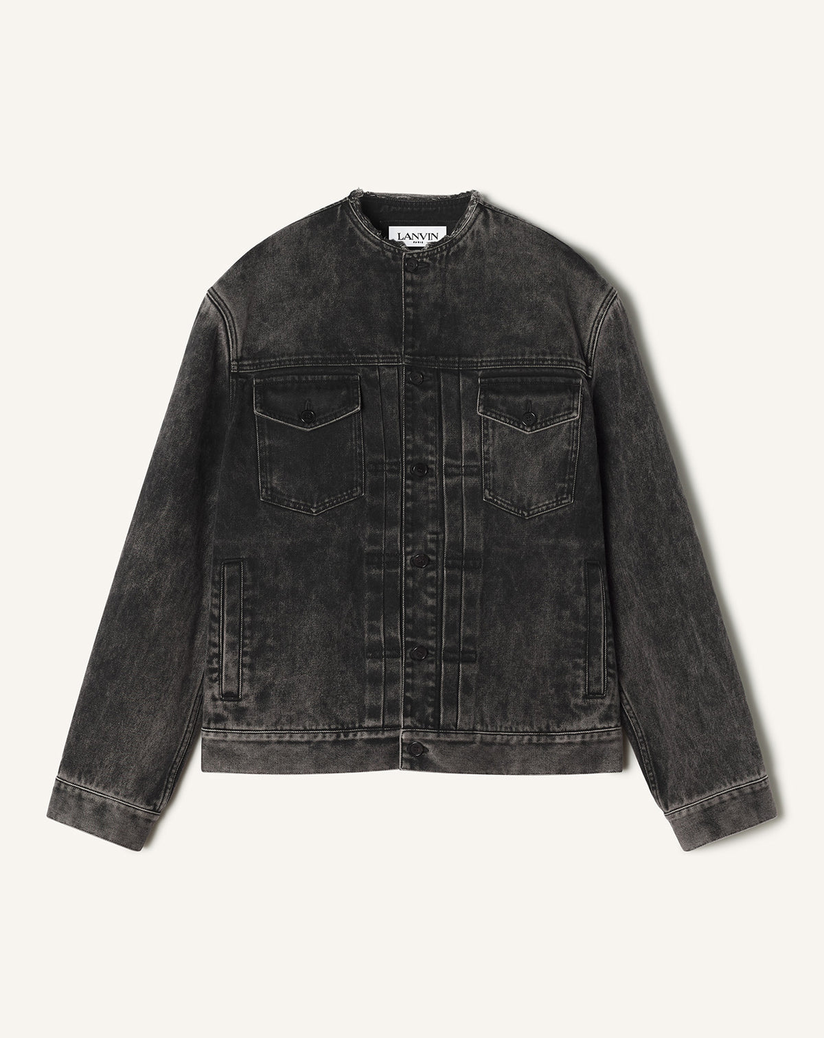 Veste sans col en denim - Noir
