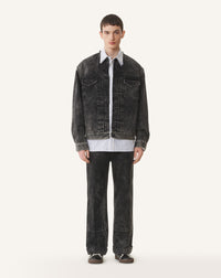 Veste sans col en denim - Noir