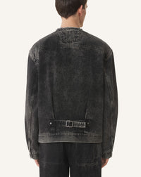 Veste sans col en denim - Noir