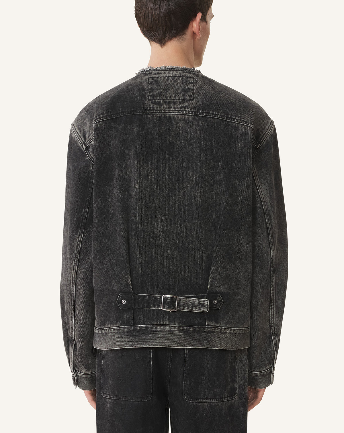 Veste sans col en denim - Noir