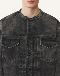 Veste sans col en denim - Noir