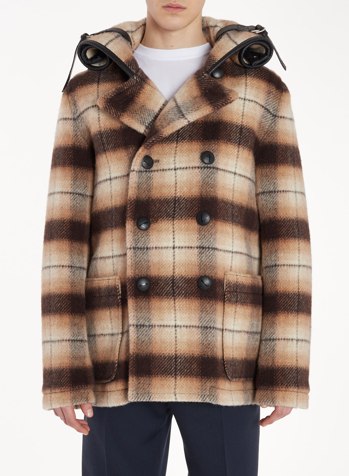 ZZNO STOCK BEIGE/ECRU ROLLED HOOD PEACOAT