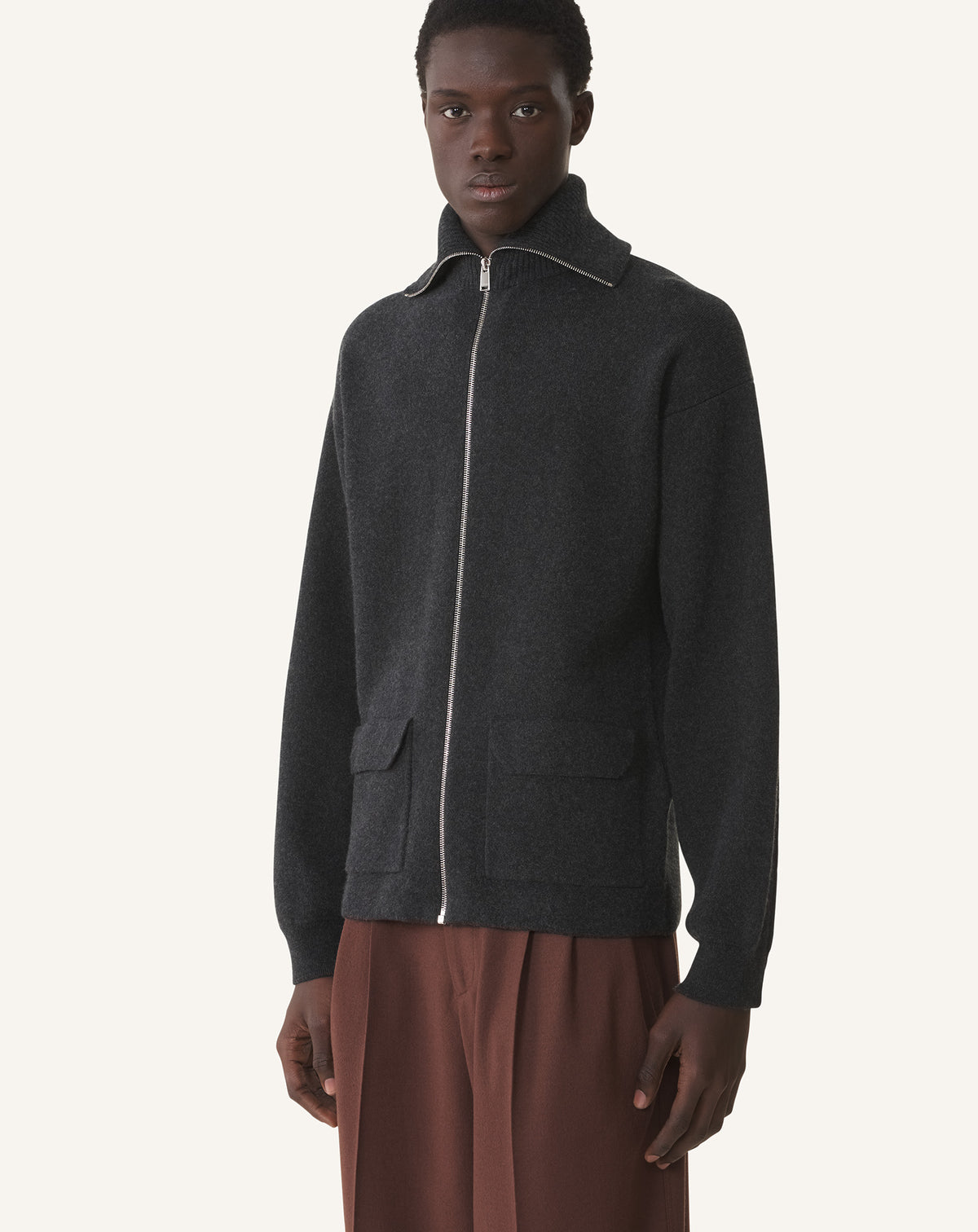 Cardigan zippé - Gris chine