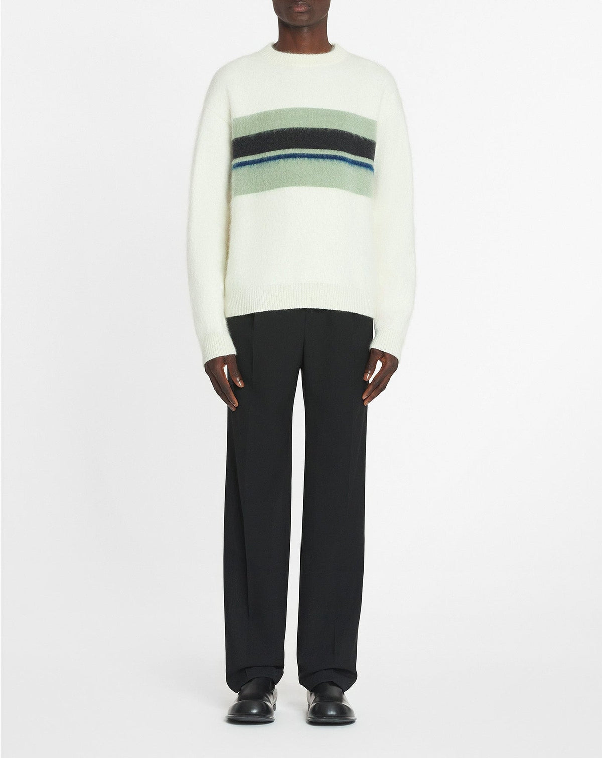 Pull à rayures - Ecru & vert de gris