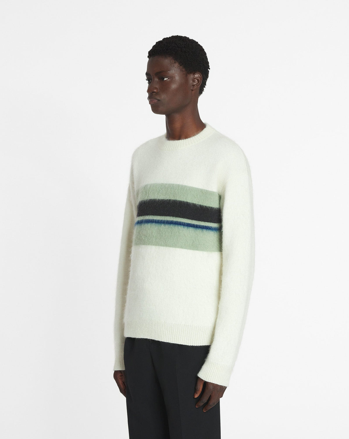 Pull à rayures - Ecru & vert de gris