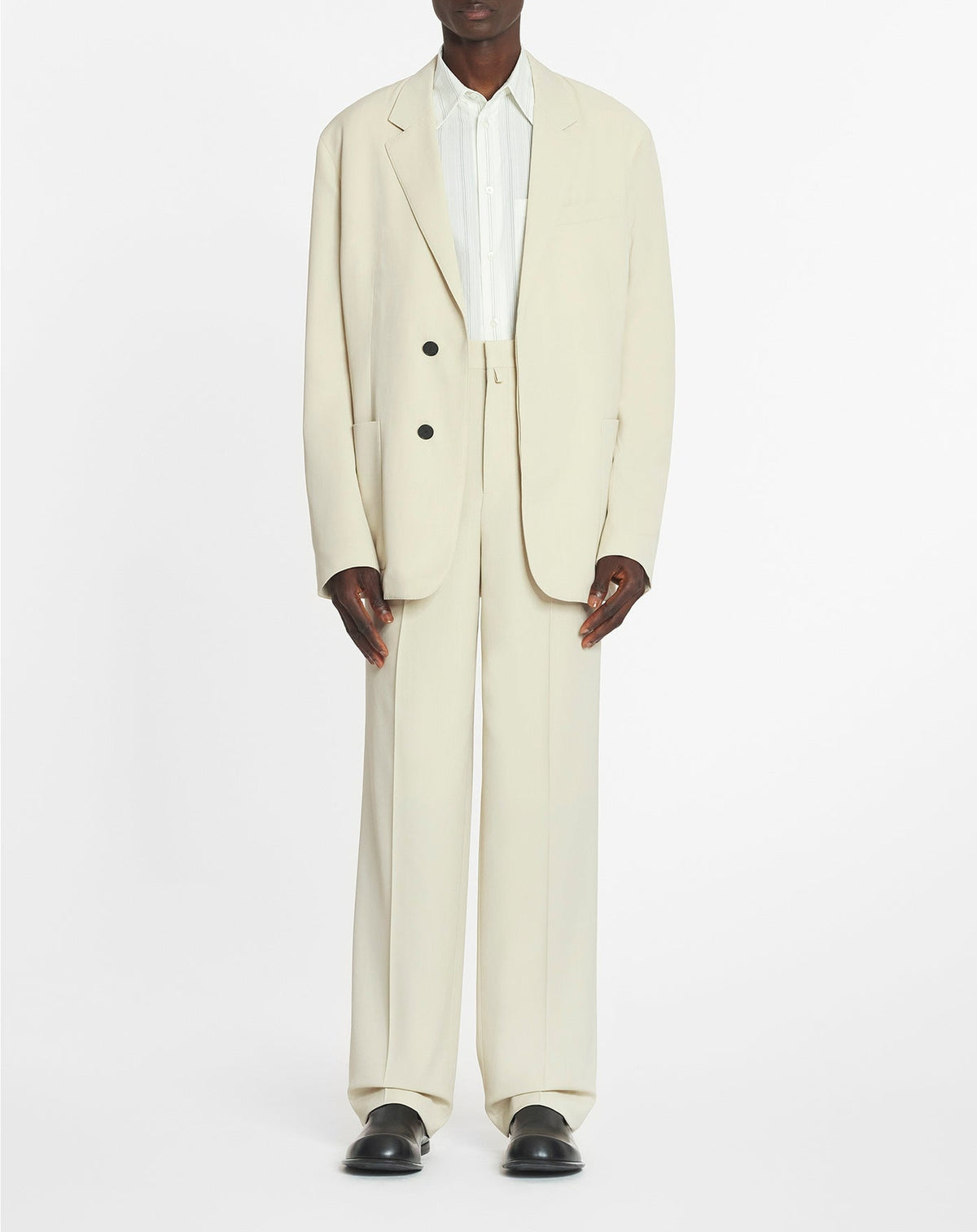 Pantalon tailleur ample en laine mélangée - Mastic