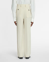 Pantalon tailleur ample en laine mélangée - Mastic