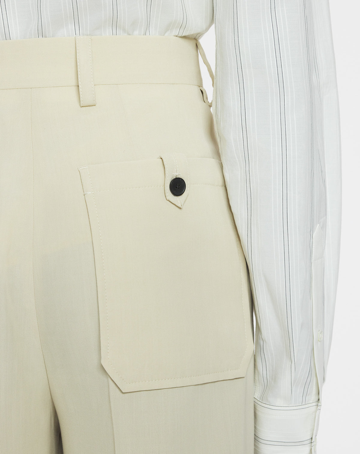 Pantalon tailleur ample en laine mélangée - Mastic