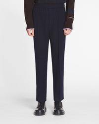 Pantalon taille élastiquée en laine - Bleu Marine Foncé