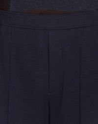 Pantalon taille élastiquée en laine - Bleu Marine Foncé