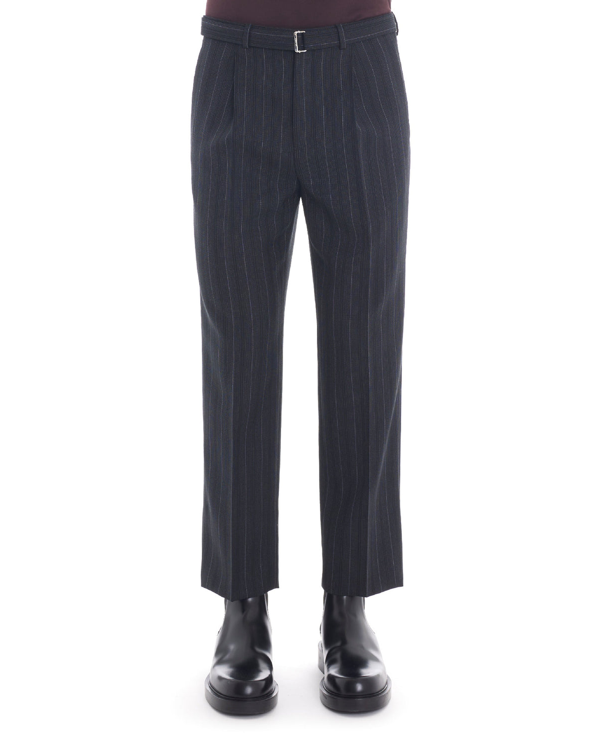 Pantalon tailleur ajusté en laine - Bleu Marine & Anthracite