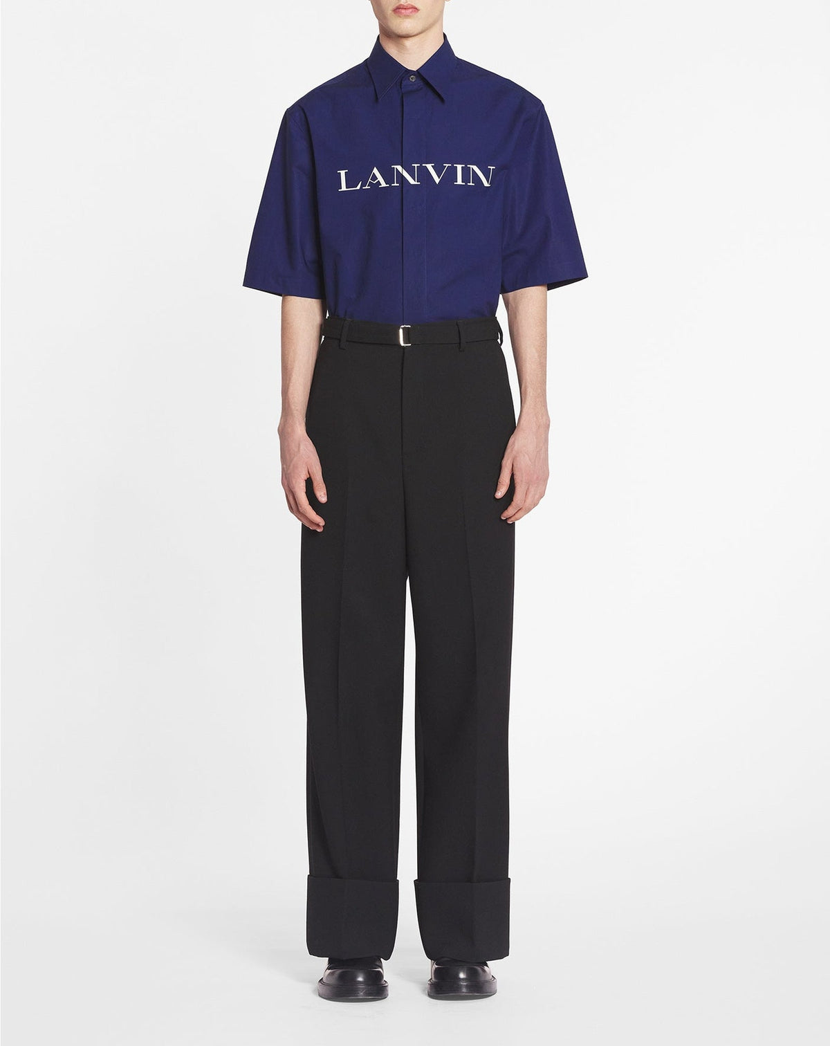 Pantalon large à ourlet en laine - Noir